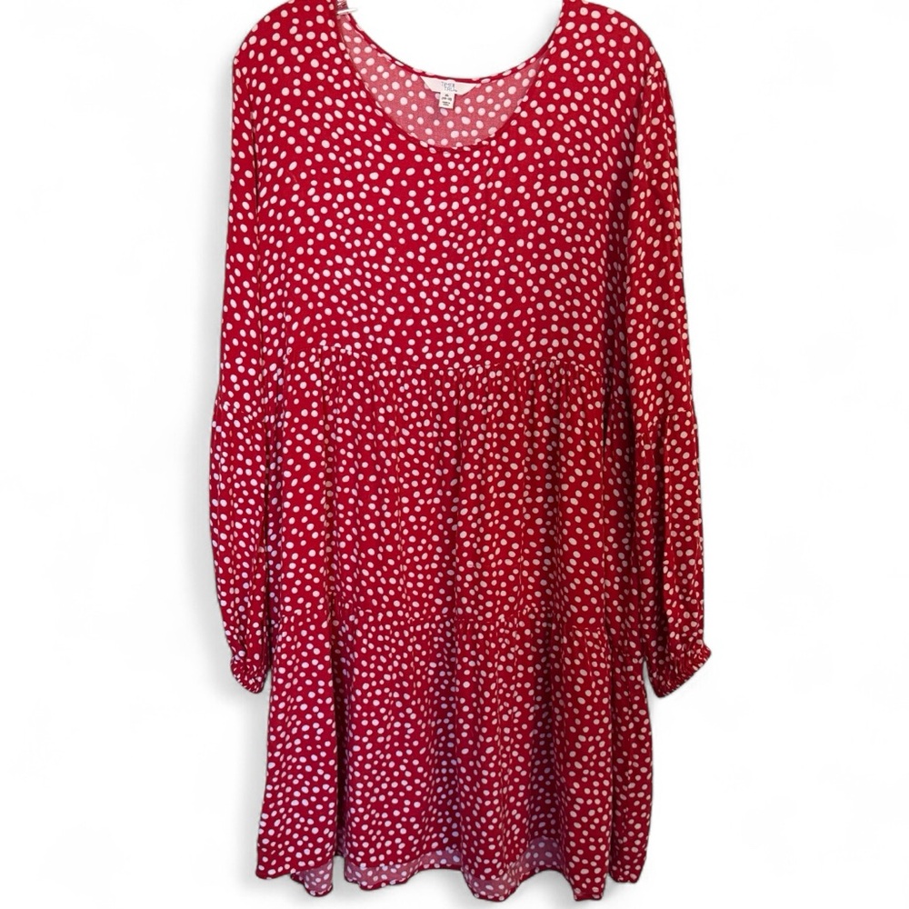 Time and Tru XL Red & White Polka Dot Babydoll Tiered Dress Cottagecore